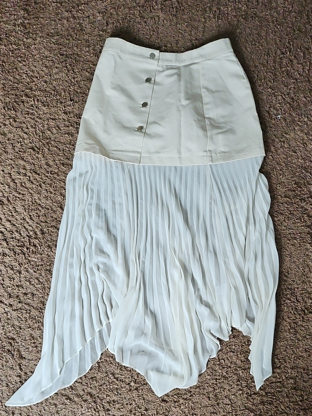 12th Tribe Cream Two-Tone Pleated Hi-Low Skirt